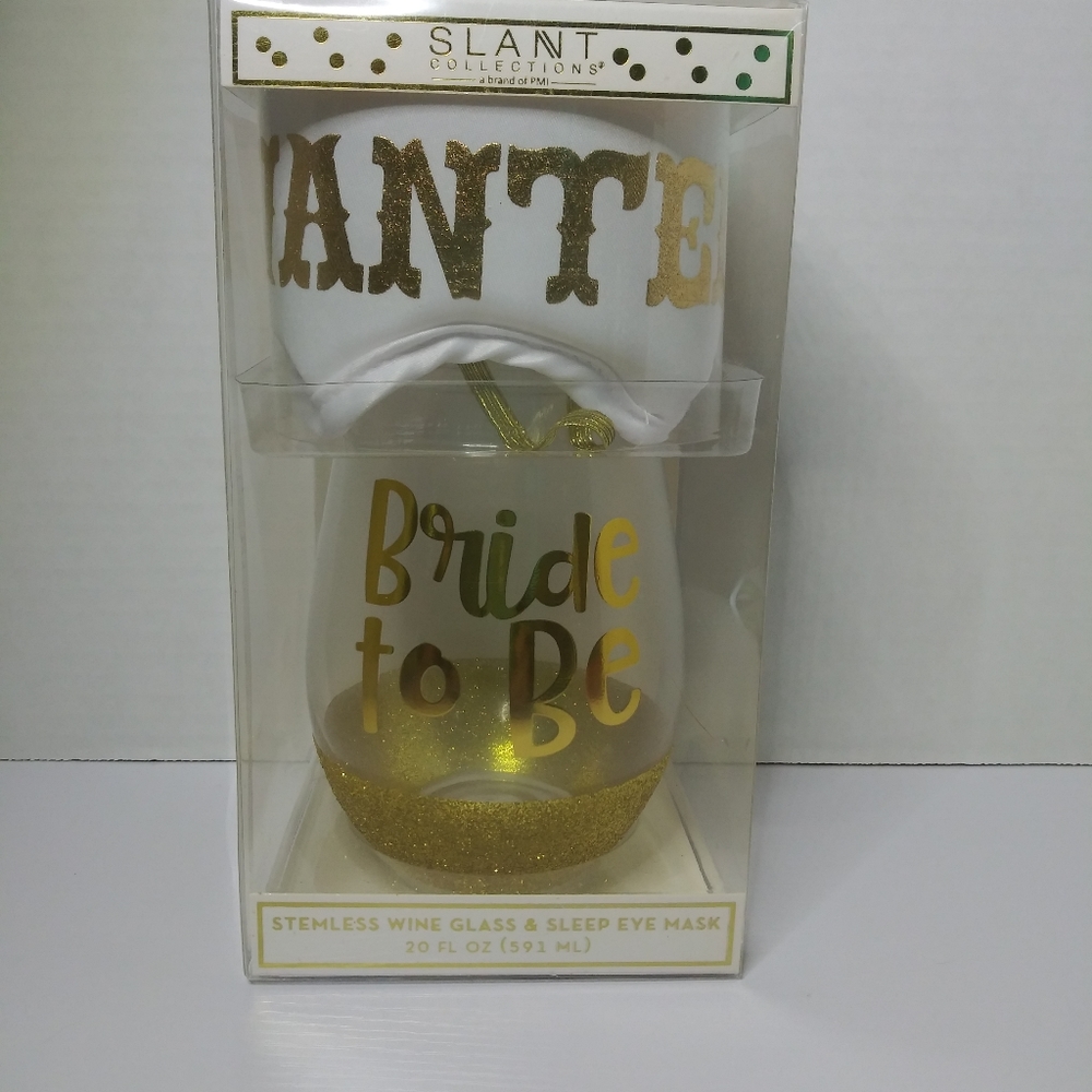SLANT - Wine glass with sleep mask.  - Bride to be